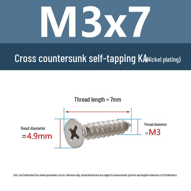 YiguYigu Nickel-Plated Phillips Flat Head Self-Tapping Screws M1-M5, Carbon Steel