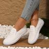 Women'S Solid Color Minimalist Sneakers, Slip on Lightweight Flat Soft Sole Shoes, Low-Top Comfort Daily White Shoes