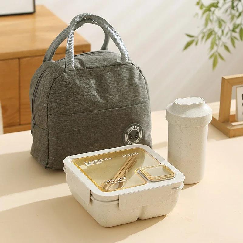 Ланч-бокс с посудой Пшеничная солома Квадратный Разделенный Микроволновая печь Бенто-бокс с чашкой для супа и сумкой Контейнеры для еды для кемпинга 1990₽