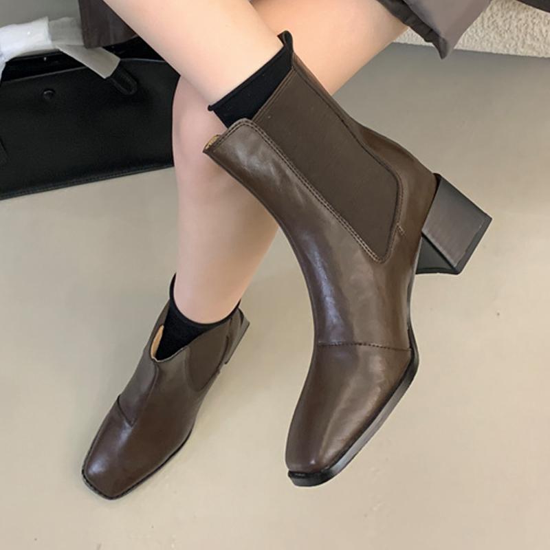 Eilyken Spring Autumn Fashion Stretch Fabric Women Ankle Boots Punk Square Toe Low Heels Shoes Botas  De Mujer