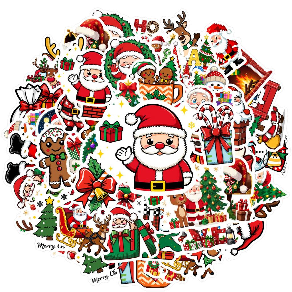 1set Merry Christmas Cartoon Stickers Cute Xmas Tree Santa Claus Elk Stationery Sticker Xmas Graffiti Decals For Luggage Laptop