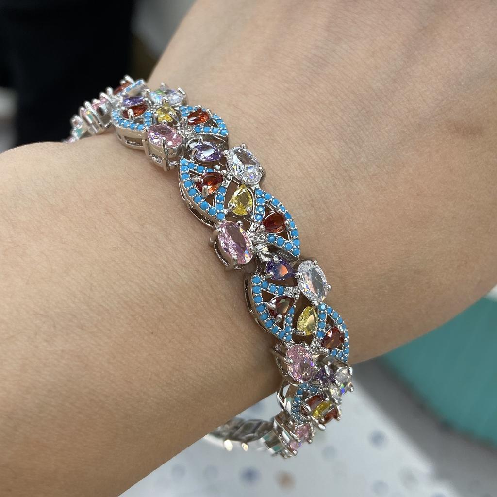 Color Treasure Necklace Jewelry Ancient Gold-Plated Hand-Carved Colored Gemstones Full Of Diamonds Droplets Zircon Exquisite Light Luxury Necklace