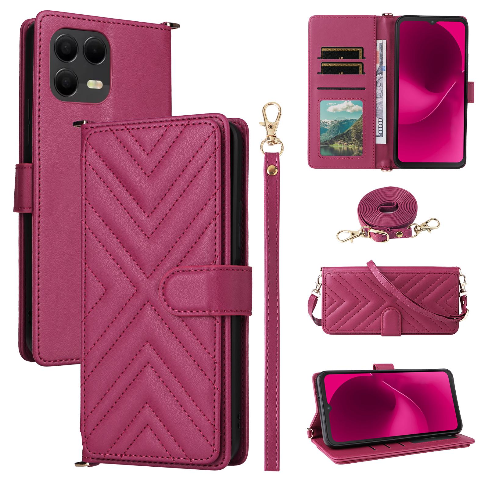 

Leather Case for T-Mobile Revvl 8 Pro/T-Mobile T Phone 3 Pro/Telekom T Phone 3 Pro Stand Wallet Phone Cover with Shoulder/Wrist Strap