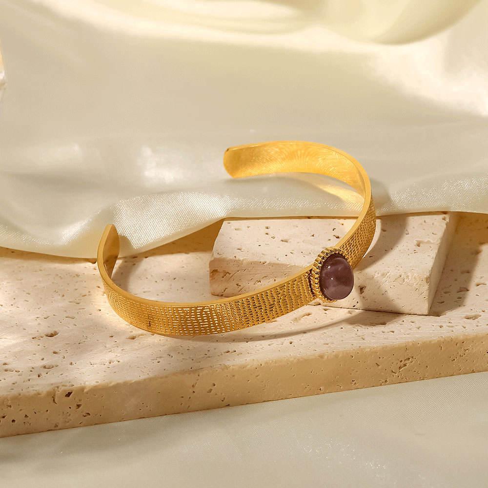 2026 Fashion Charm Bracelets 18K Real Gold Plated Waterproof Stainless Steel Natural Stone Cuff Bangle Turquoise Bracelet