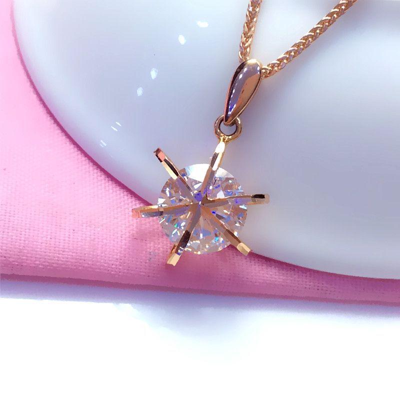 Color Gold Necklace, Purple Gold Pentagram Pendant, Rose Gold Plated, Shiny Zircon Collarbone Chain.