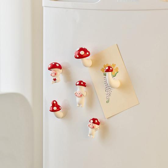 3D Mushroom Hook Refrigerator Magnet Resin Mushroom Shape Decorative Magnet Home Kitchen Office Whiteboard Cabinet Locker Fridge Magnet