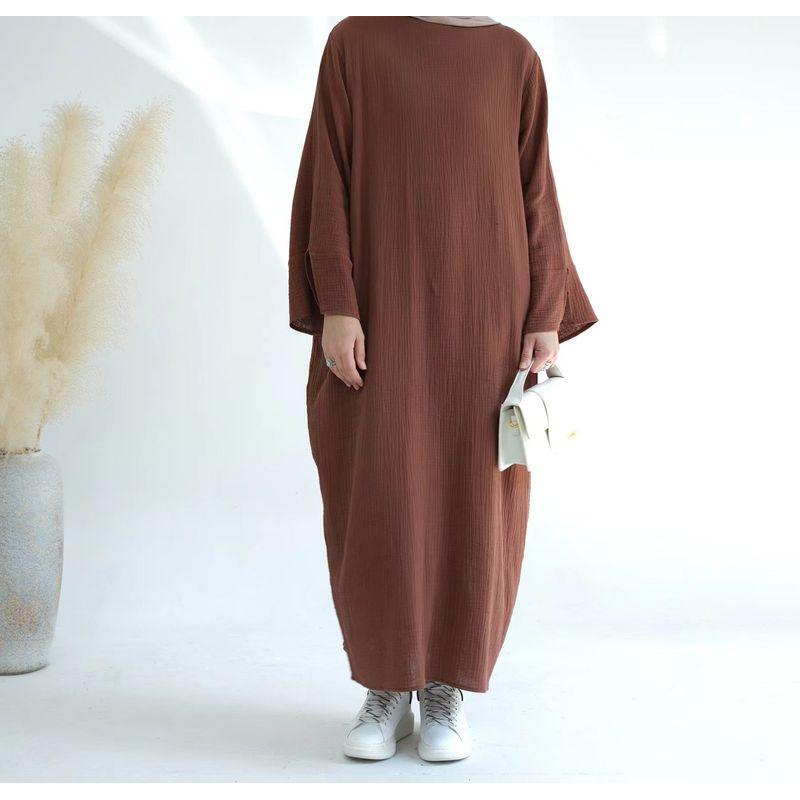 Middle East Dubai New Arrival Loose round Neck Pure Color Dress Solid Color Loose Fitting Dres