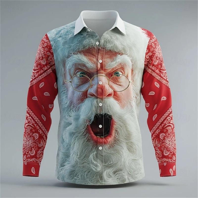 Men's Christmas shirt, Santa Claus 3D printed cartoon smiley face shirt