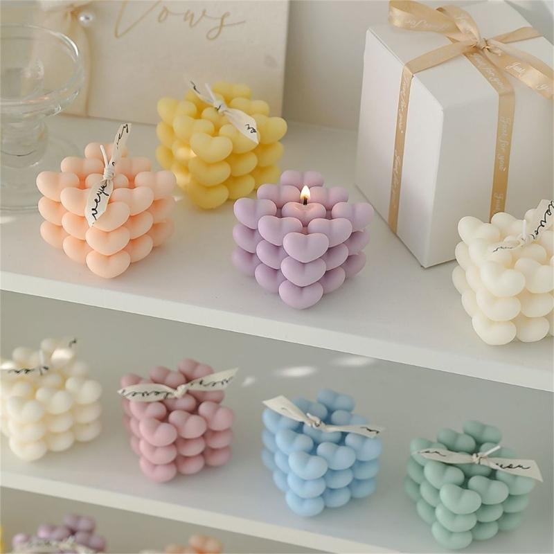 Heart-Shaped Cube Candle Mold Resin Moulds Bubble Candle Silicone Mold for Crafts DIY Soaps Candle and Cake Decoration
