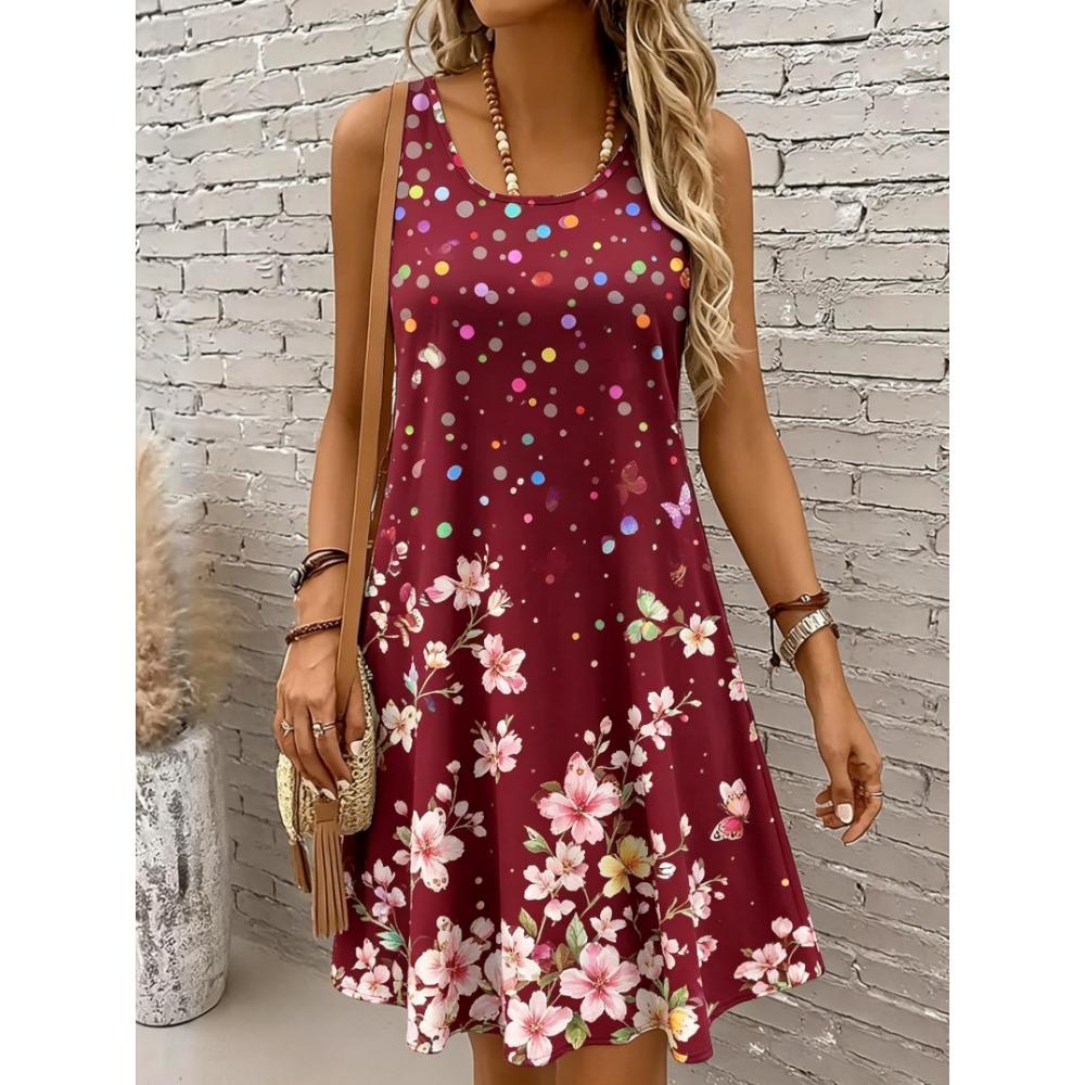 Women's Round Neck Sleeveless Tropical Parrot Print Casual Fun Tank Dresses for Spring Summer
