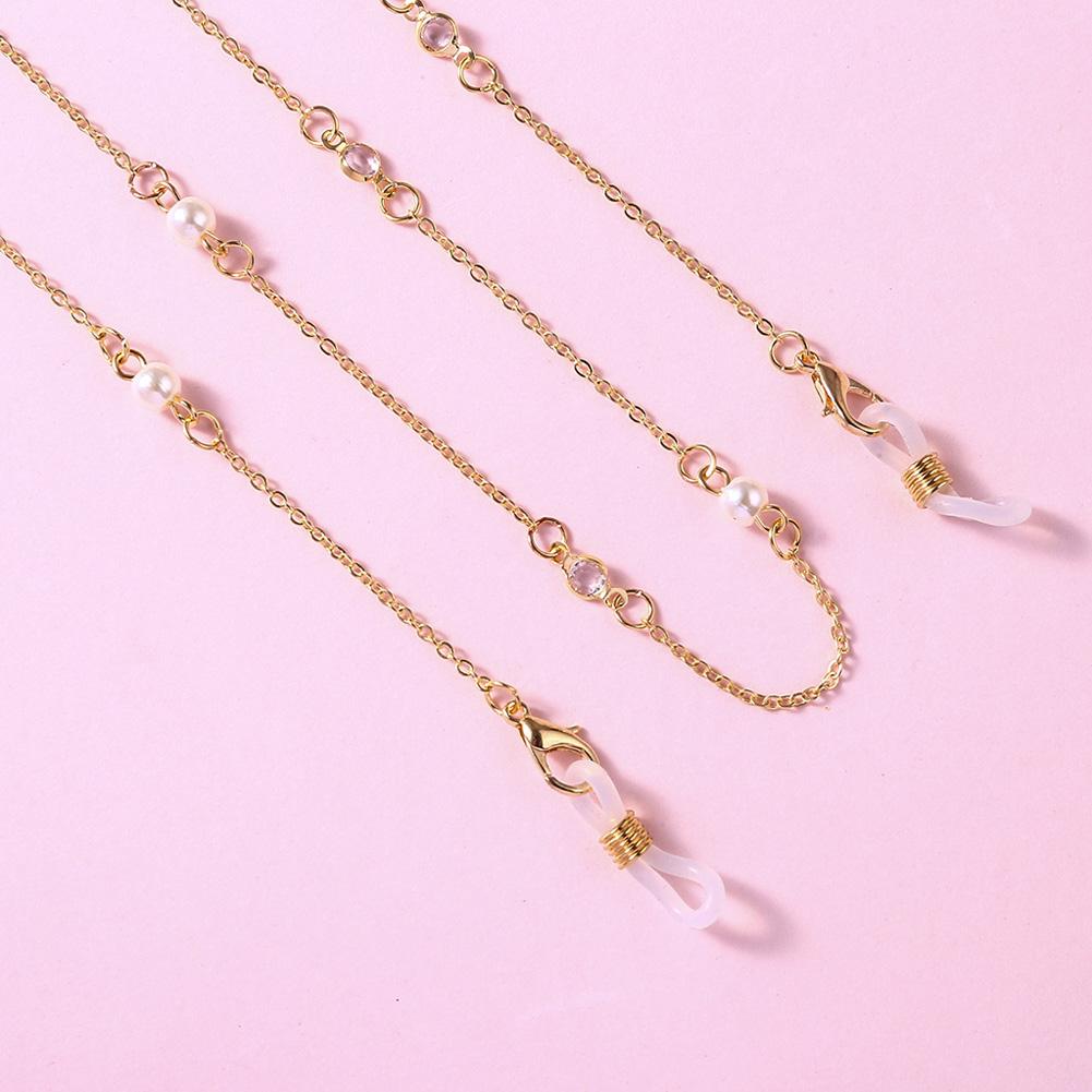 Women Eyeglasses Chain Simple Imitation Pearl Diamante Metal Hanging Neck Non-slip Glasses Eyeglass Cord