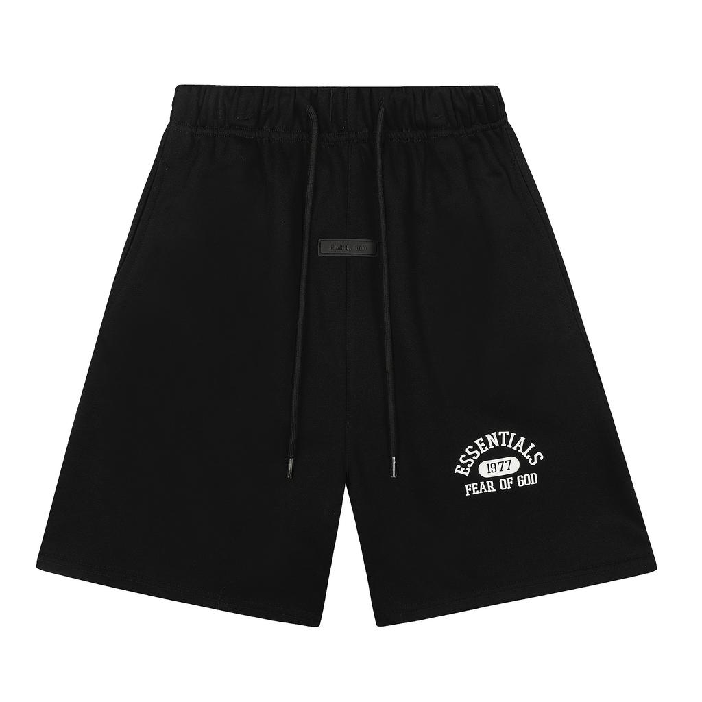 Fear of God Essentials 1977 Arch Logo Print Sweat Shorts Unisex Loose Cotton Drawstring Casual Sports Shorts 3 Colors