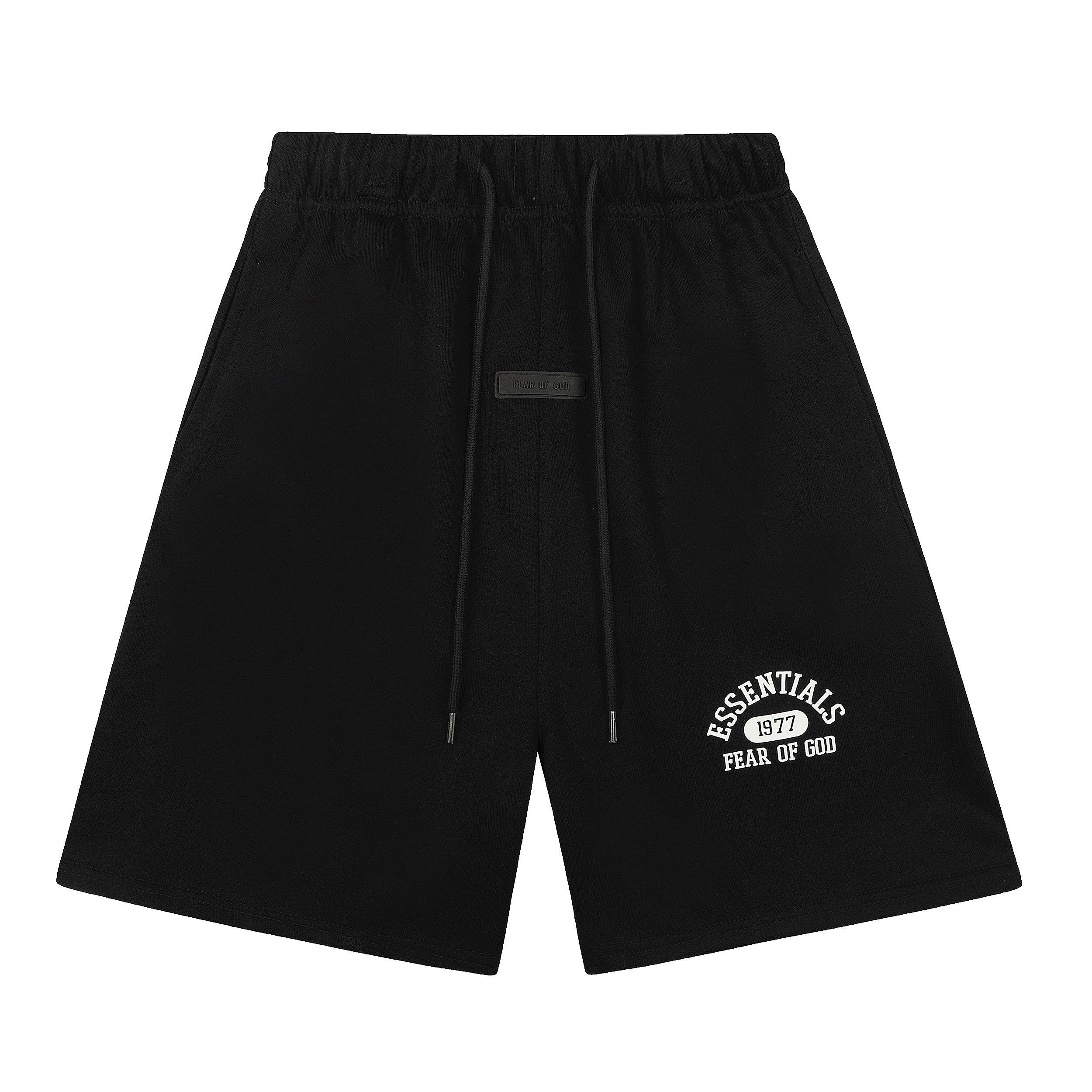 Fear Of God Essentials 1977 Arch Logo Print Sweat Shorts Unisex Loose Cotton Drawstring Casual Sports Shorts 3 Colors S