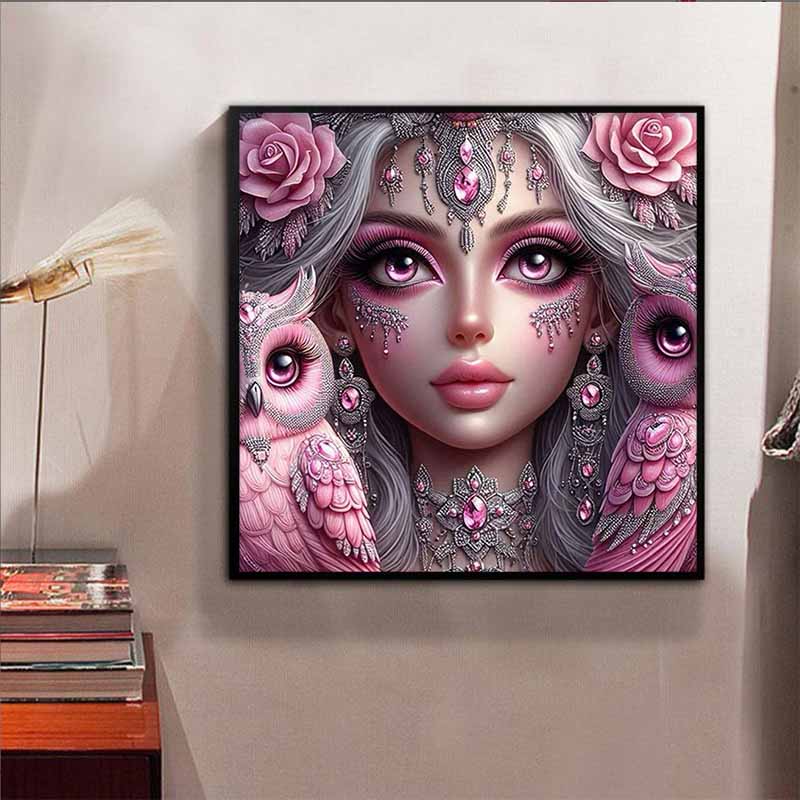 New Arrival 5D DIY Full Circle Diamond Painting "Owl and Goddess" Embroidery Cross Stitch Home Decor Gift