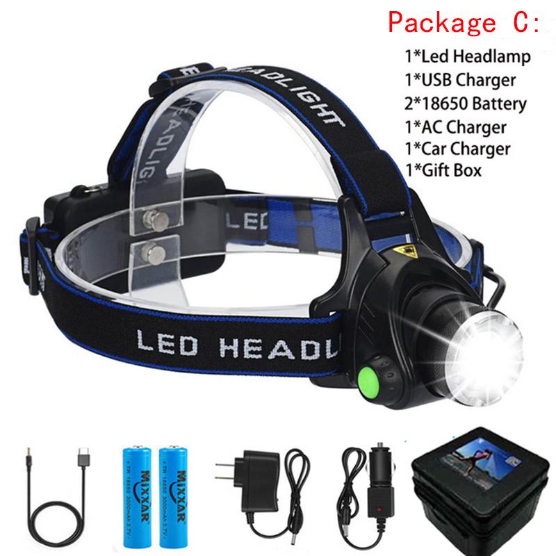 Zk20 8000LM Led Headlamps Head Lights Waterproof Head Flashlight Forehead Head Headlights Torch Hunting Mining Fishing Light