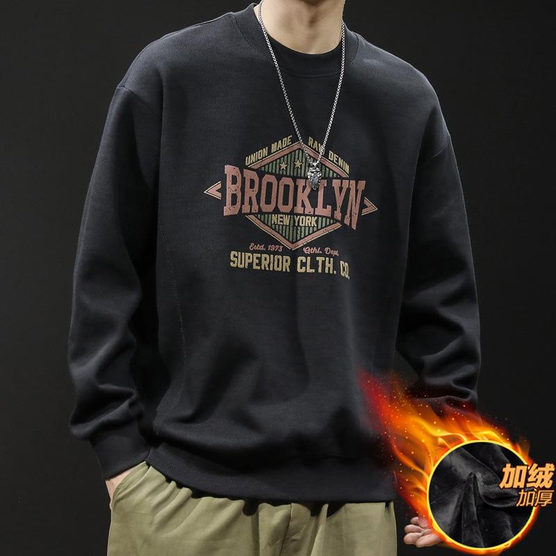 Fleece Crew Neck Sweater Men'S Autumn And Winter Men'S Clothing Trendy Men'S Large Size Men'S Top Long Sleeves Autumn