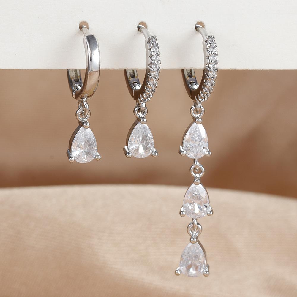 3PCS New Stainless Steel Zircon Water Drop Hoop Earrings Set For Women 18K Gold Plated Huggie Heart Earring Piercing Jewelry