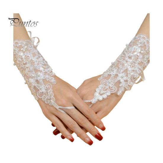 

1 пара женских выпускных перчаток с прозрачным кружевным цветочным узором и искусственным жемчужным декором, без пальцев, регулируемые, для выступлений, для невесты, для свадебных фотосессий, наручные манжеты белый