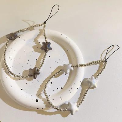 1 Piece Korean Fashion Phone Straps Lovely Star Sliver Color Phone Pendant Short Wrist Phone Lanyard Lovely Phone Accessories