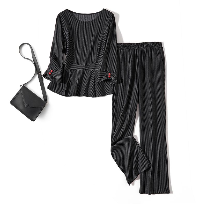 

G Home Cabinet RMB Fashion Suit Pants + Pointed Goods Women s Elastic Nylon Cotton Nine-Quarter Sleeve round Collar Skirt T-shirt with Baggy Pants Color L