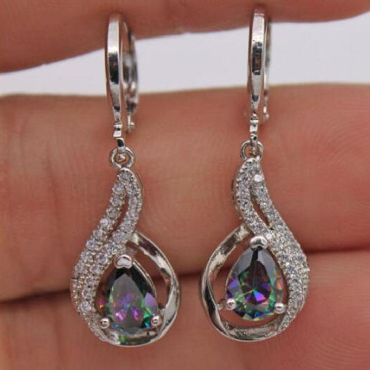Seven-Color Rainbow Topaz Diamond Inlaid Drop Earrings for Women