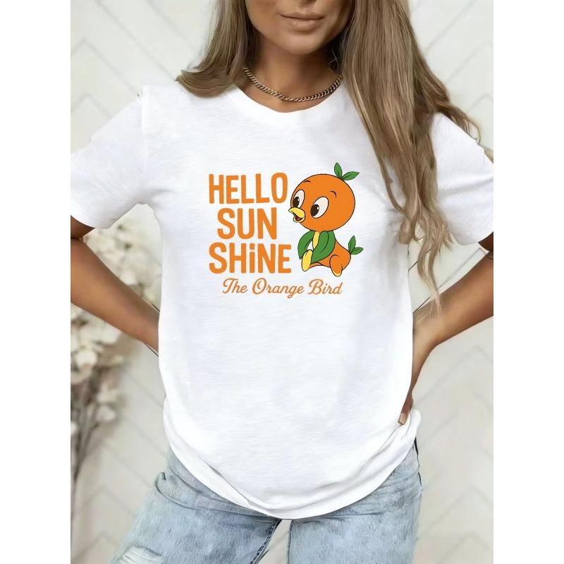 

Sports and Leisure Tshirt, The Orange Birdwomen s Retro Cartoon Pattern Short Sleeve, Spring and Summer Leisurevacation Outdoor Tshirt S белый