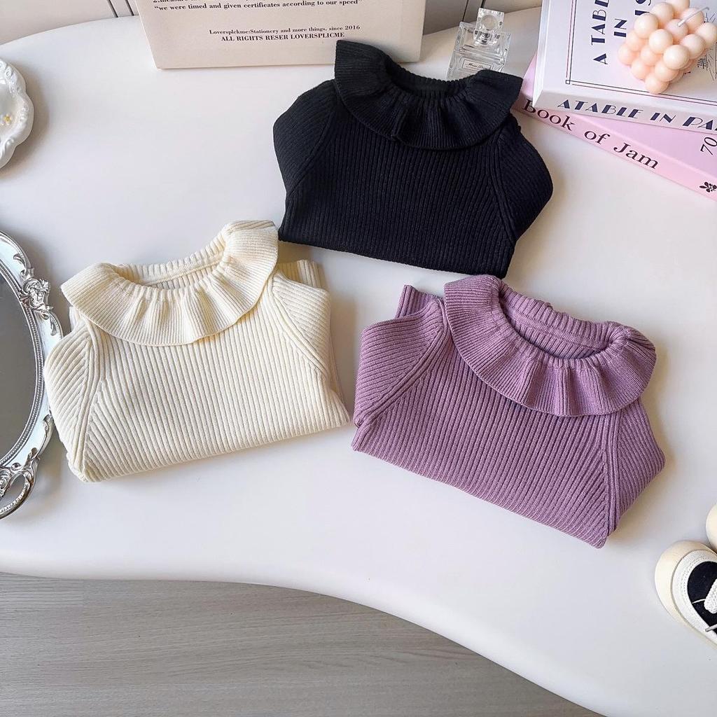 Mädchen Winter Strickpullover mit französischem Rüschenkragen