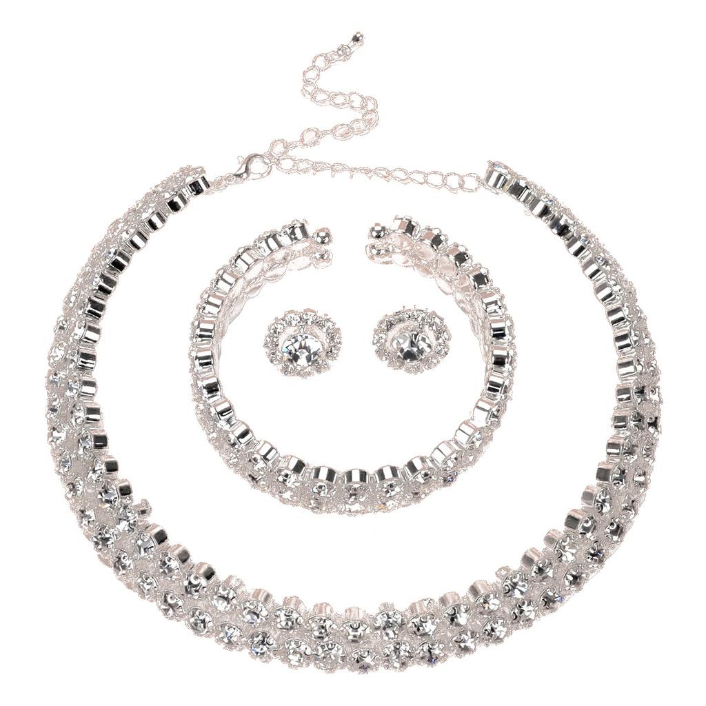 Pełny diamentowy naszyjnik kolczyki bransoletka trzyczęściowy zestaw metalowy kwiat pusty kołnierz druhna zestaw ślubny kobiety