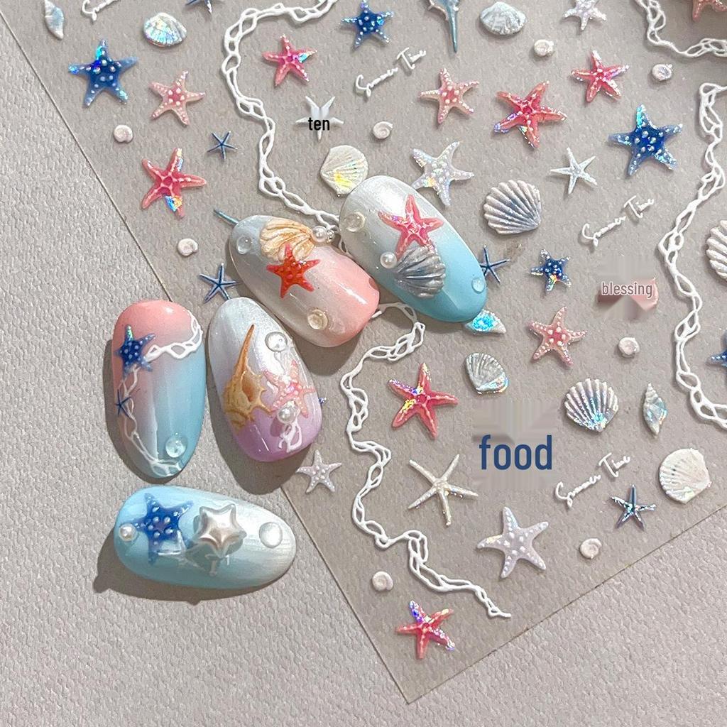 Dreamy Starfish & Seashell 3D Nail Art Stickers with Adhesive
