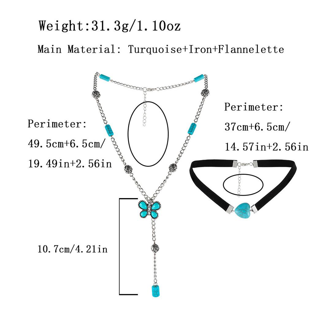European and American Retro Turquoise Korean Velvet Neck Chain Female Butterfly Fringed Pendant Necklace