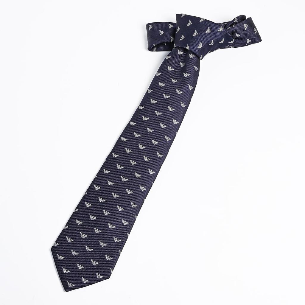 Emporio Armani Eagle Blue Made in 340075 3R616 00035 Men's Tie, 7.5cm Wide, 100% Silk, Logo, Navy, Italy, [Used]