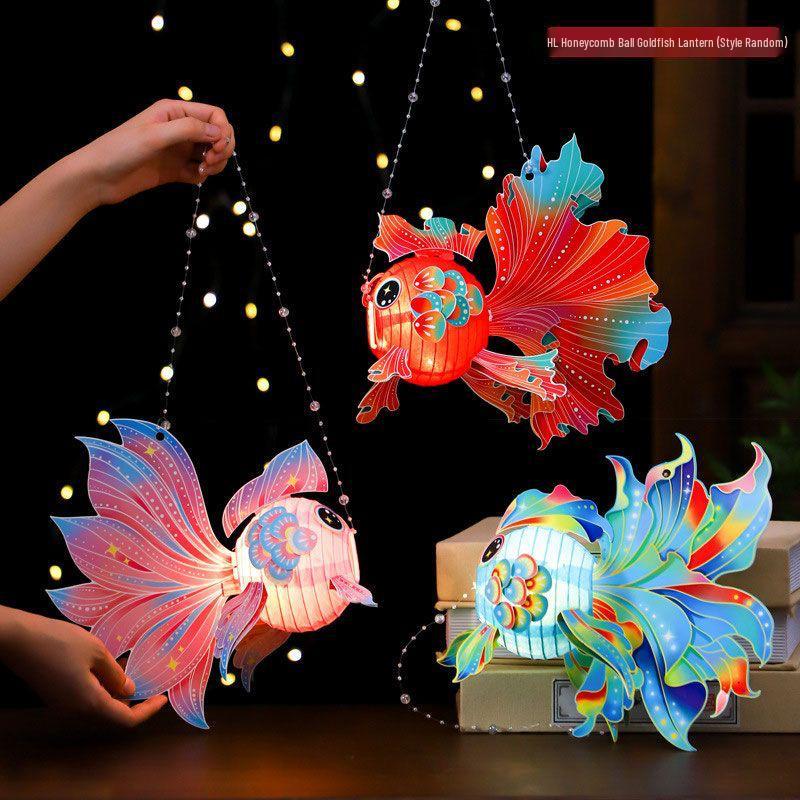 DIY Chinese-Style Luminous Lantern Kit: Mid-Autumn Festival Handheld Honeycomb Goldfish & Flower Lanterns for Kids