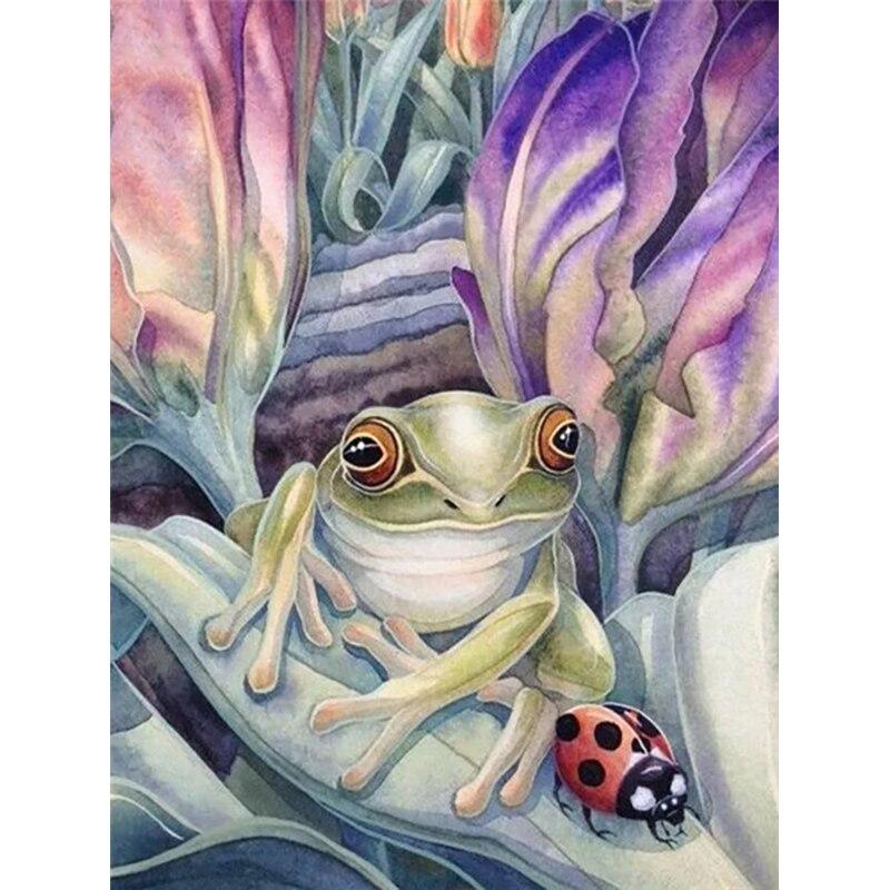 5D DIY Diamond Painting Frog Diamond Embroidery Lotus Animal Cross Stitch Crafts Full Round Drill Home Decor Manual Gift