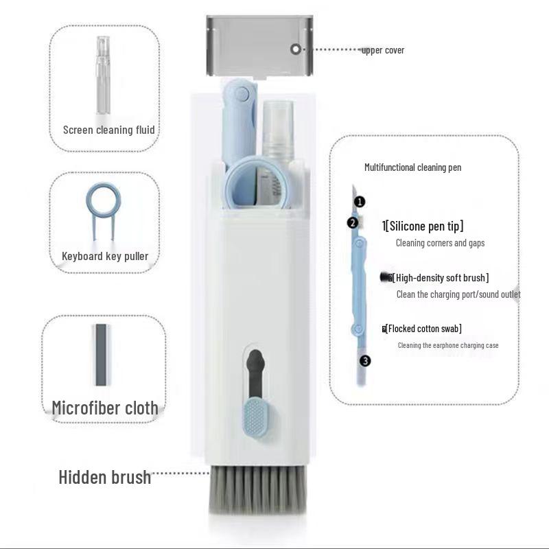 

7-in-1 Multifunctional Keyboard & Earphone Cleaning Set with Bluetooth, Dust Remover & Keycap Puller синій