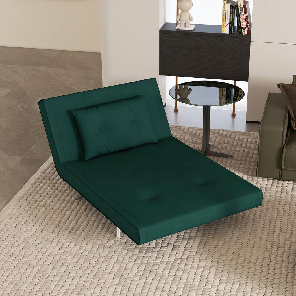 Single Bed Armchair 3 in 1, Reclining Armchair with 3 Levels with Velvet Covering and Cushion, 100x88x83cm, Dark Green