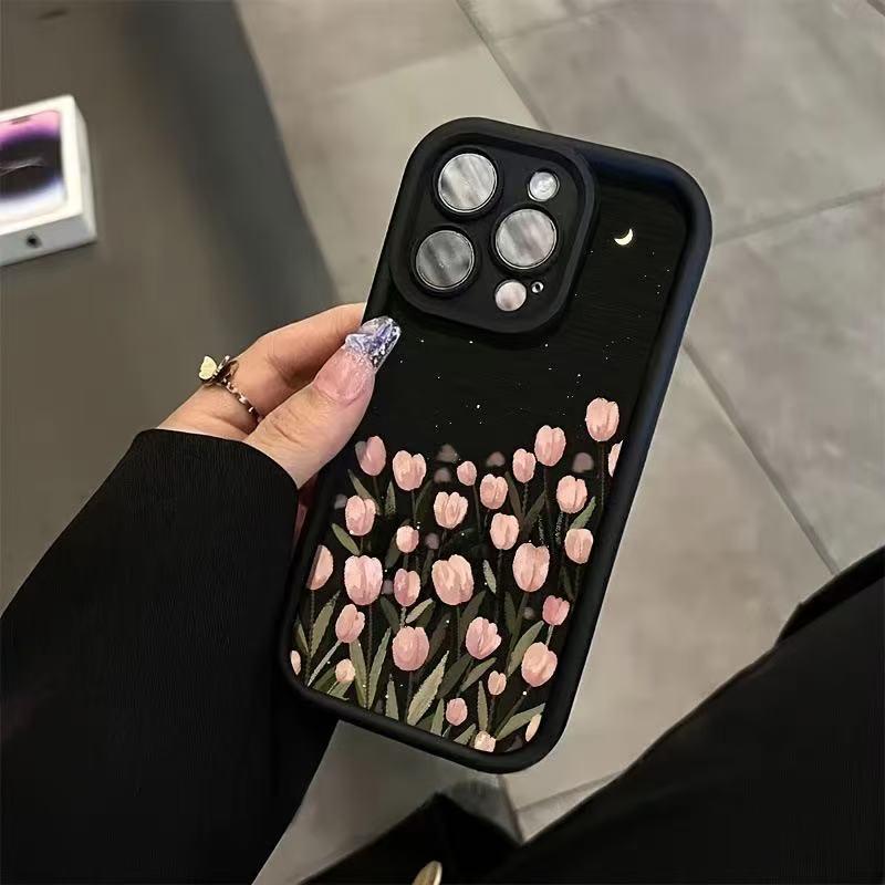 Pink Tulip Night Sky Phone Case for iPhone 17/16 Pro Max/15/14/13