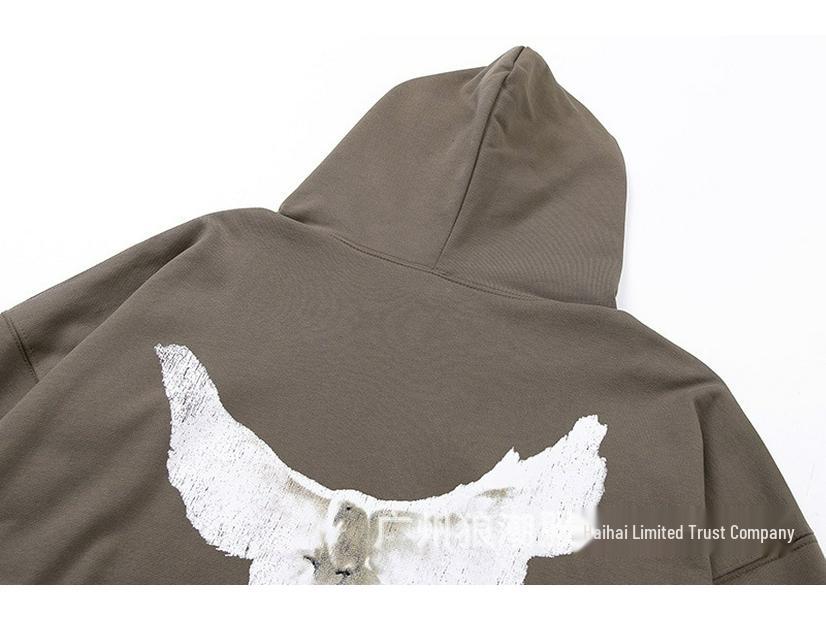 INS HYPE FIVE Kanye West Style Double-Layer Hooded Sweatshirt with Pigeon Print and Cotton Padding