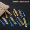 1 Pc Retro Floral Painting Metal Bookmark Hollow Bronzing Bookmark With Tassel Stationery Gifts For Book Club Reader