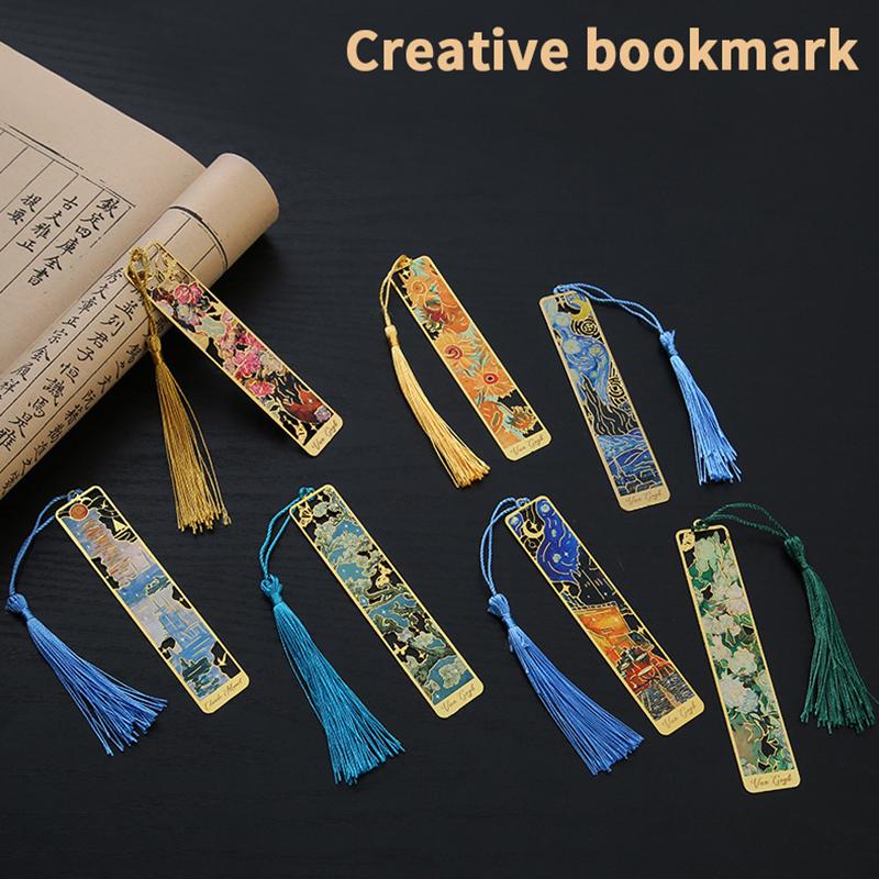 1 Pc Retro Floral Painting Metal Bookmark Hollow Bronzing Bookmark With Tassel Stationery Gifts For Book Club Reader
