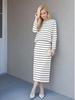 New 2025 Striped Knitwear Two-Piece Set: Casual Long-Sleeved Mid-Length Dress for Spring & Autumn