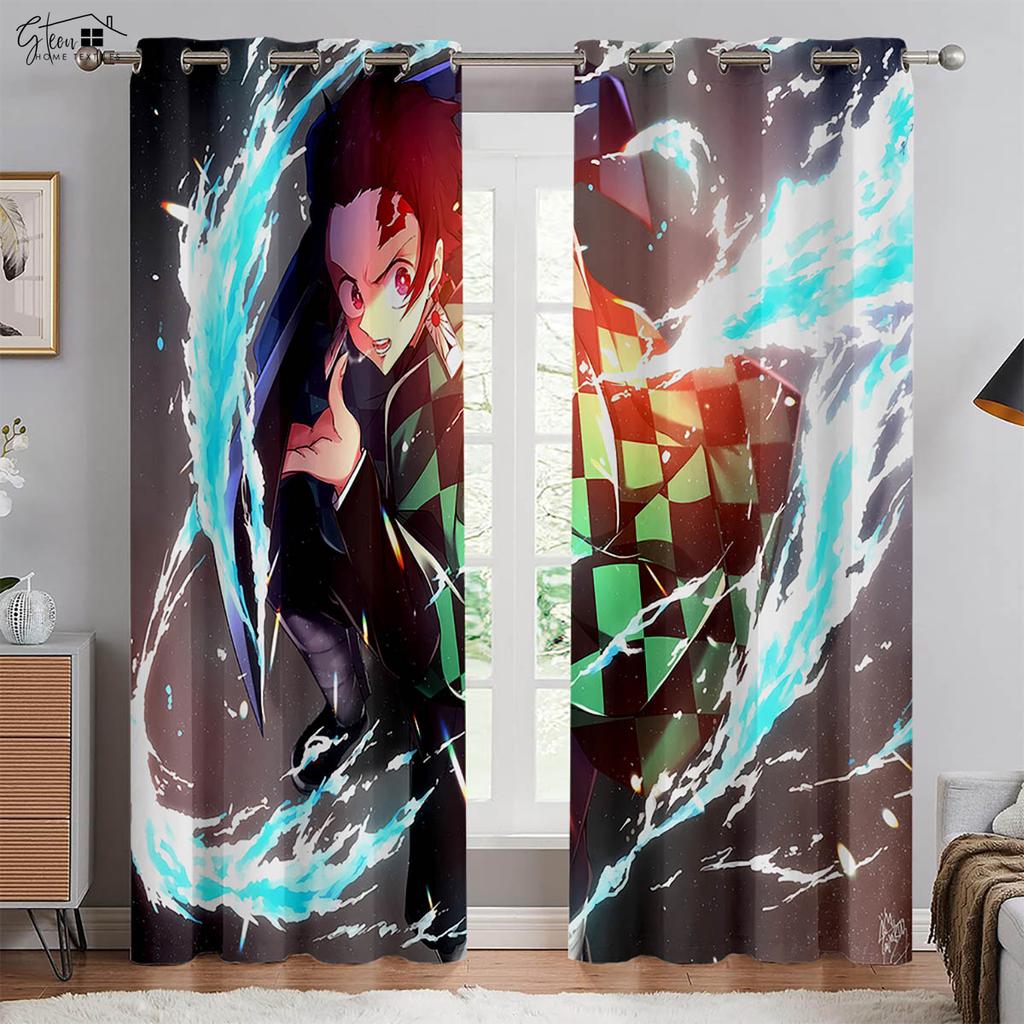 Anime Japanese Cartoon Printed Curtains Restaurant Living Room Bedroom Blackout Heat Insulation Decorative Curtains 2 Pieces