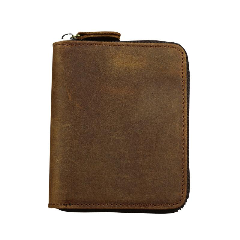 European and American Retro Men's Wallet Multifunctional Crazy Horse Leather Wallet 2 Fold Chain Wallet Horizontal and Vertical Styles