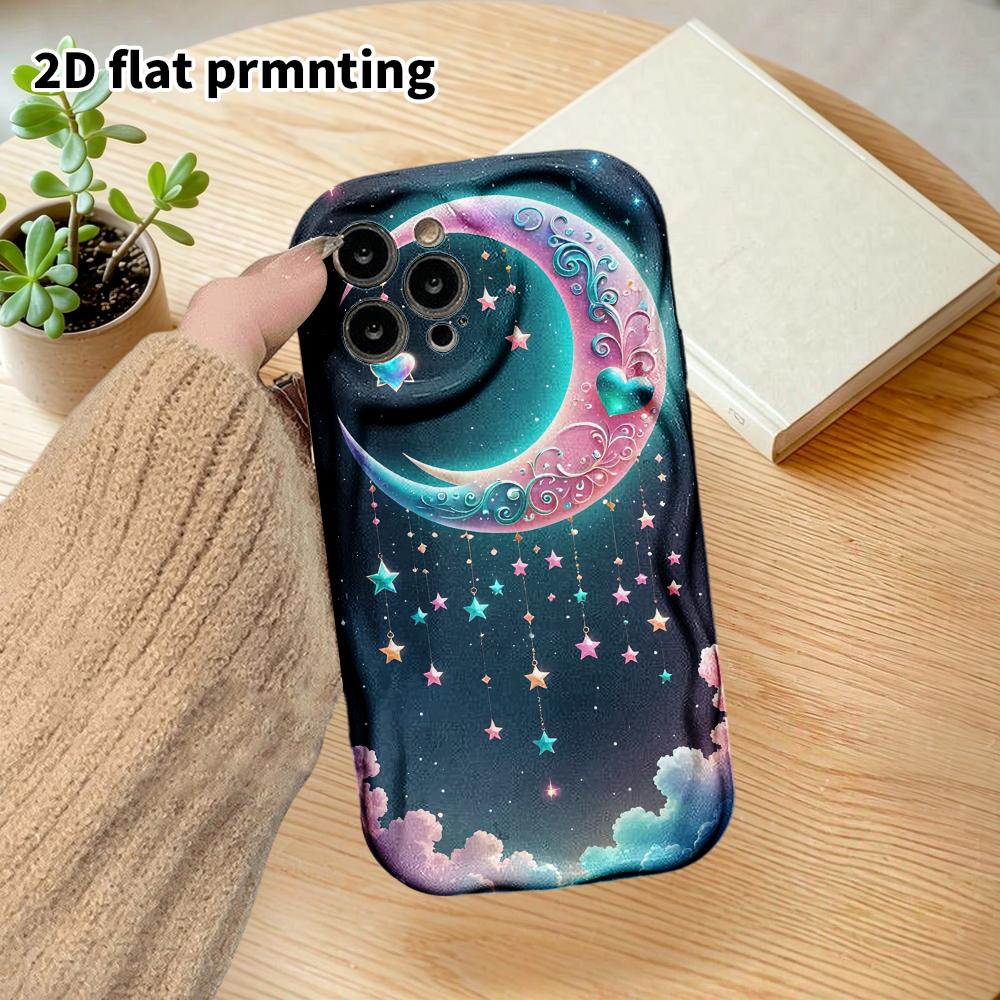 Phone Case: 2D Flat Design Suitable for iPhone 18, 17, 16, 15, 14, 13 Pro Protective Cases, Couple Style, Crescent Moon Charm, Christmas and Halloween