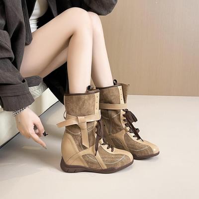 Petites Bottes d'Automne/Hiver pour Femmes de Style Occidental, Augmentant la Taille de Manière Invisible - Polyvalentes, Affinantes, Style d'Entraînement Allemand.