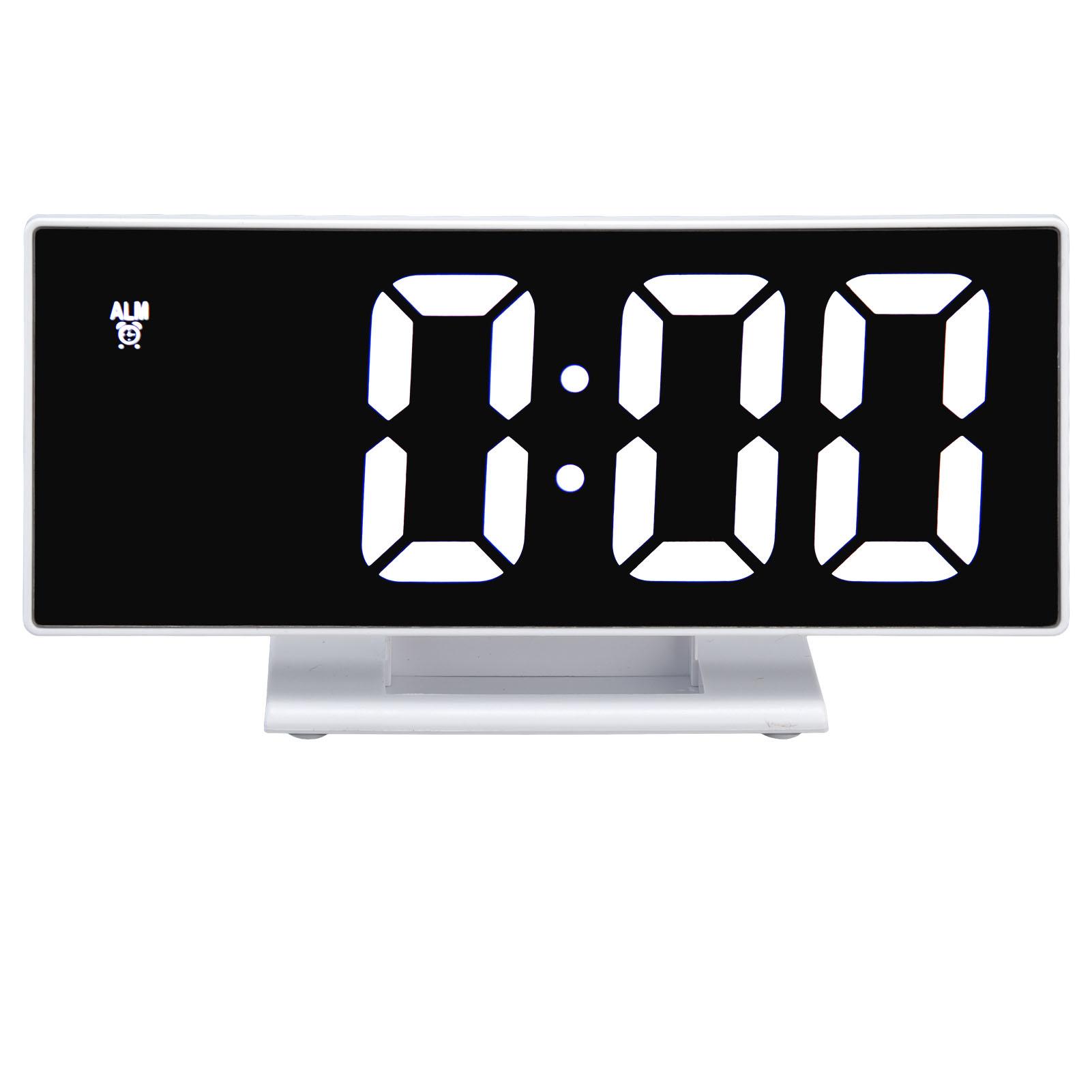 

Digital Alarm Clock LED Mirror Screen USB Charging Automatic Dimming Electronic Clock for Bedroom OfficeWhite белый