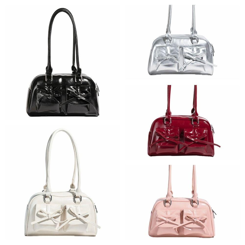 French Style Bow Tie Bowling Bag Elegant Women Handbags Vintage Boston Shoulder Bag  Armpit Bag