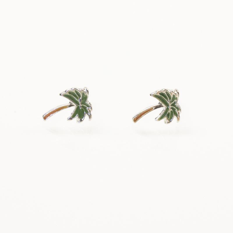S925 Silver Needle Coconut Tree Soda Summer Small Fresh Simple Personality Trend Drip Oil Earrings Earrings Women's