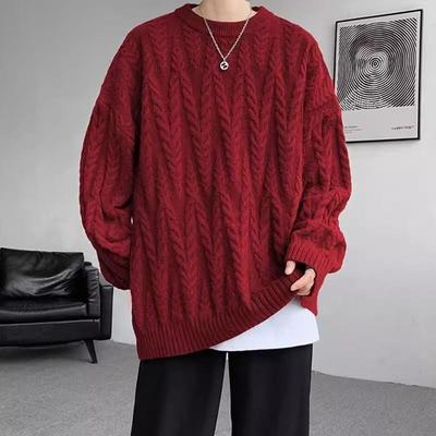 Men's Plus Size Year of the Horse Cable Knit Sweater - Wine Red Niche Design