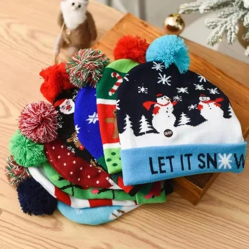 Creative Flashing Led Light Christmas Hat Snowman Winter Warm Color Knitted Cap Christmas Gift For New Year Xmas Party Decor