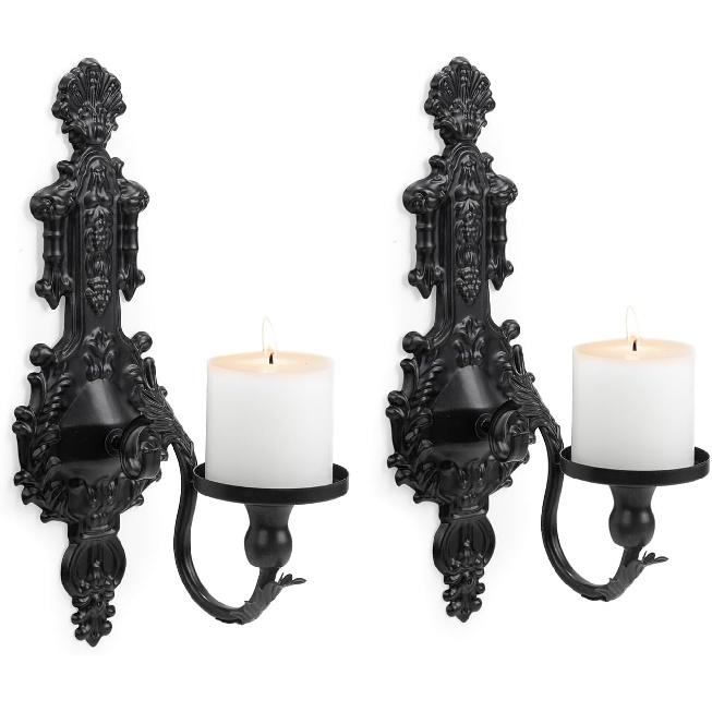 GAKA Wall Sconce Candle Holder Set of 2 Gothic Metal Candle Sconce Black Candle Holders Vintage Wall Mount Candle Holders Decorative,Black